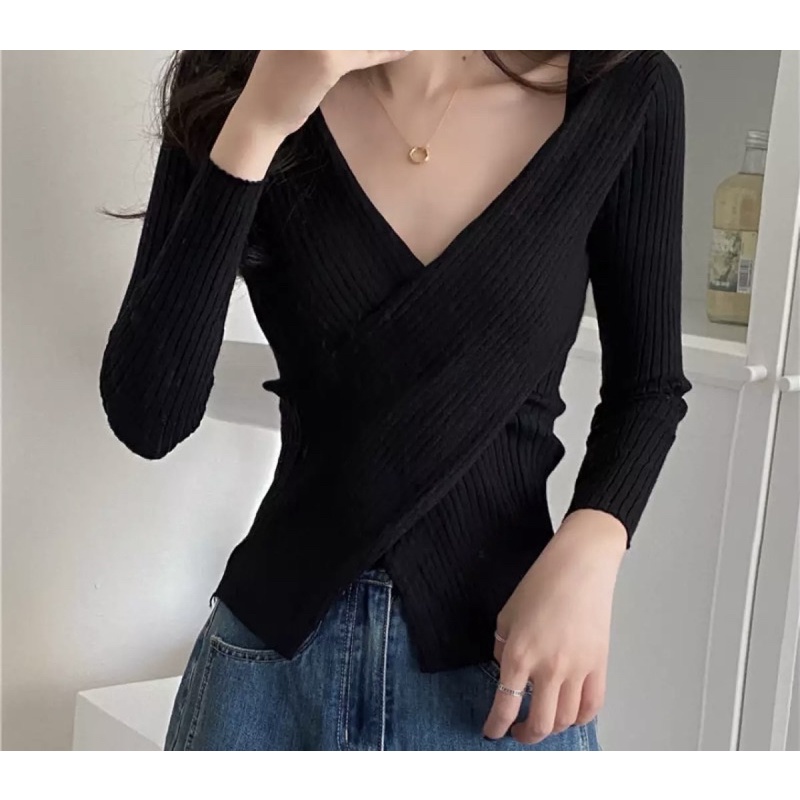 [Ảnh thật] Áo len khoét ngực chữ V hai vạt sexy | BigBuy360 - bigbuy360.vn
