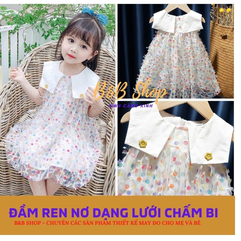 Đầm Trẻ Em Váy Bé Gái Ren Nơ Dạng Lưới Chấm Bi Mịn Mát Mùa Hè Phù Hợp Du Lịch Chơi Biển Dạo Phố Dạ Hội Có Tặng Kèm Quà