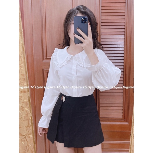 (T.U Bigsize 50-80kg) Áo Sơ Mi Cổ Bèo Tay Xuông Phong Cách Vintager Phù Hợp Cho Nàng Chubby | BigBuy360 - bigbuy360.vn