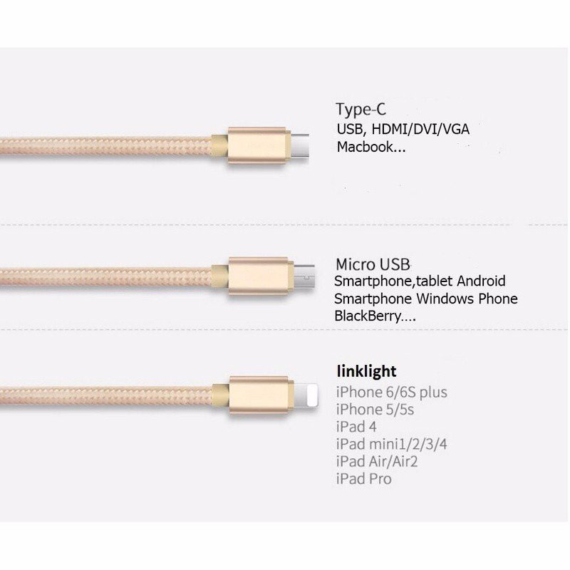 Cáp sạc 3 trong 1 cho IOS, Android Type C cable PKCB78 dài 1 m