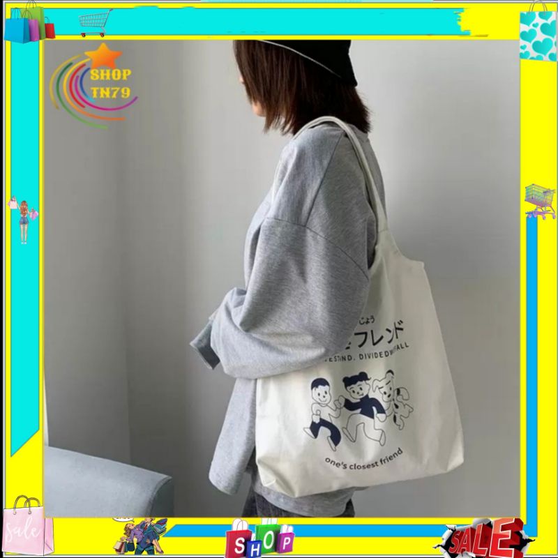 Túi tote loại to vải canvas quai liền thời trang, phù hợp đi học , đi chơi , đi làm SHOPTN79-01