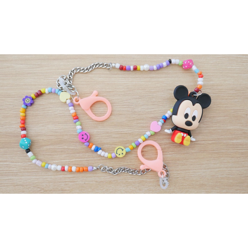 Dây đeo khẩu trang Hàn Quốc chuỗi hạt nhiều màu đính chữ, hình hoạt hình 4d, hình thú cao cấp