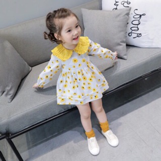 Váy hoa vàng cổ sen sz 100-130