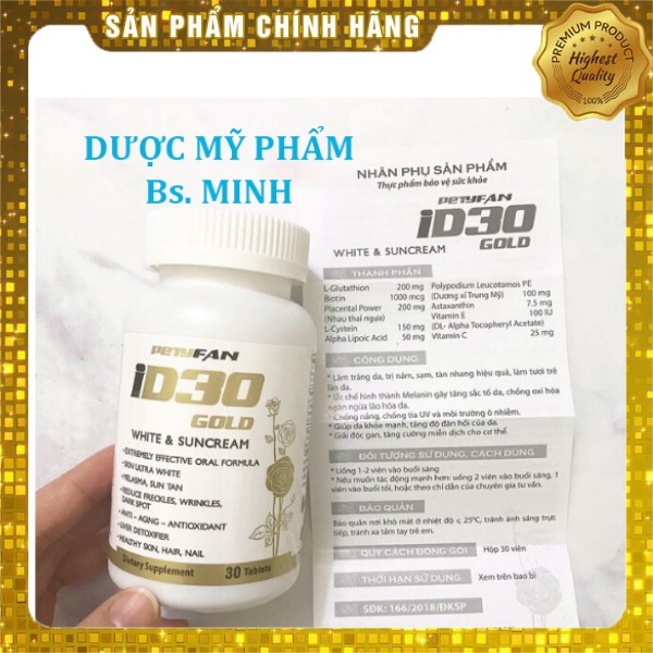 VIÊN UỐNG ID30 GOLD WHITE SUNCREAM PETYFAN - VIÊN UỐNG TRẮNG DA CHỐNG NẮNG ID 30 Gold