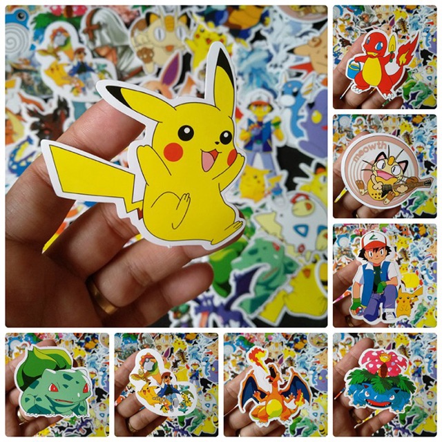 Sticker pokemon 30 cái ép lụa , sticker picachu các mẫu khác nhau