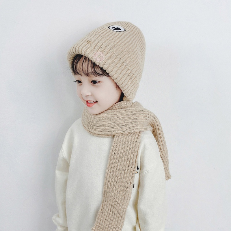 Bộ Mũ Và Khăn Choàng Cổ Dệt Kim In Hoạt Hình Khủng Long Kiểu Vintage Thời Trang Mùa Đông Cho Bé Gái