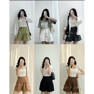 Quần short vải cạp chun ống xếp ly basic