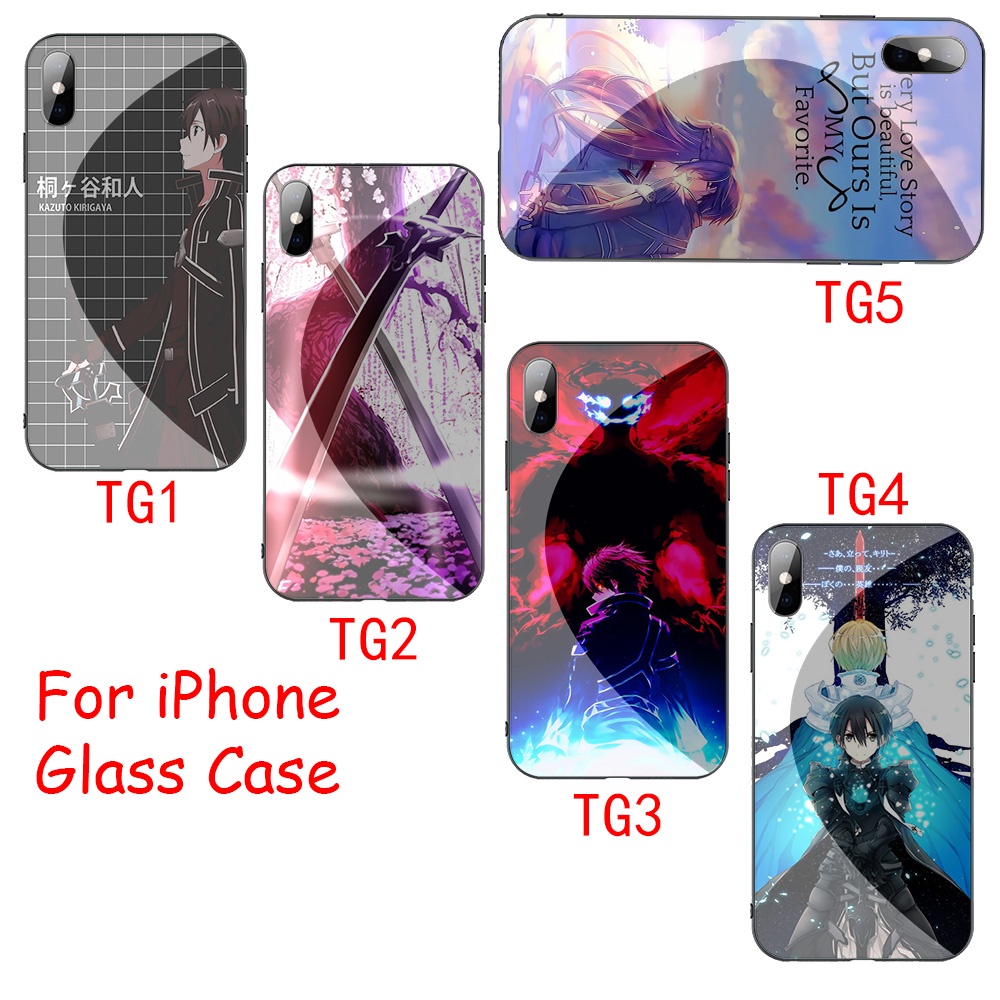 Ốp Điện Thoại Mặt Kính Cường Lực Viền Mềm Hình Anime Sword Art Online Cho Apple iPhone 8 7 6 6S Plus RCZ14