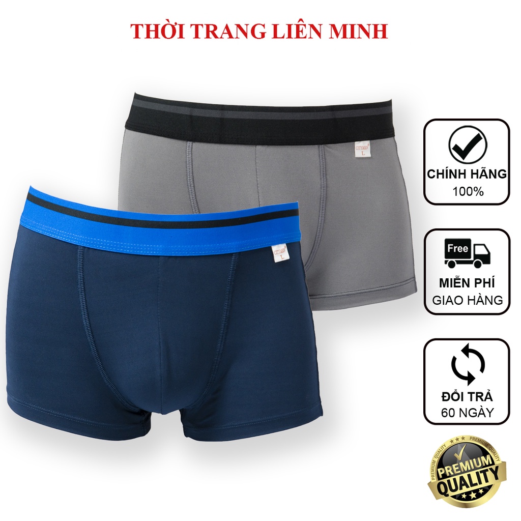 Combo 2 Quần lót nam boxer lưng Sọc cao cấp vải thun lạnh co dãn đàn hồi tốt, xì sịp đùi nam