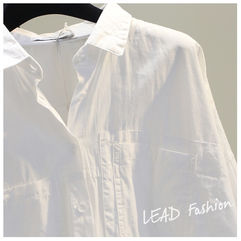 Áo sơ mi trắng dáng rộng lưng ngắn phối túi trước phong cách Hàn Quốc thời trang mùa thu 2020 dành cho nữ