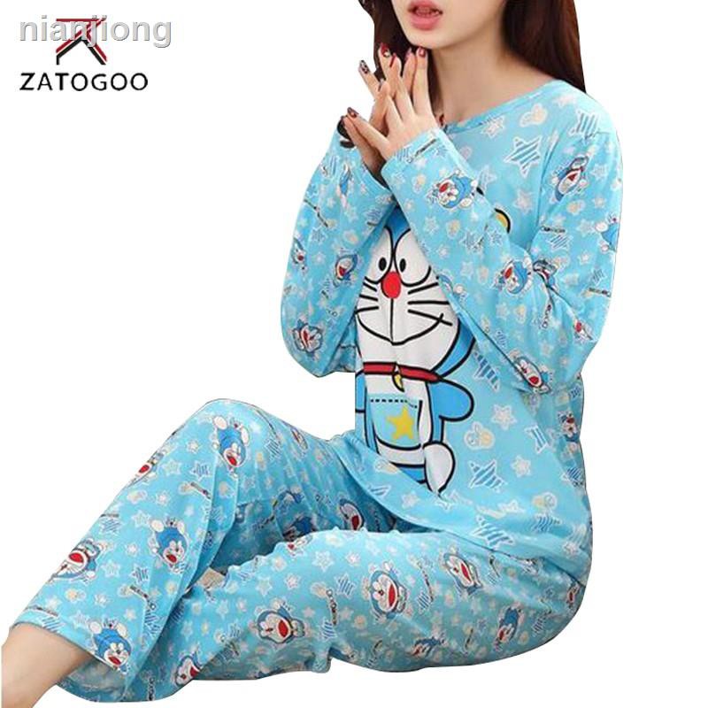 DORAEMON Hoạt Hình Bộ Đồ Ngủ Tay Dài In Hình Doremon Dễ Thương