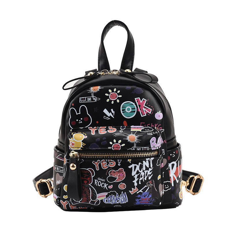 Ba lô mini nữ Linhstore  chất liệu da PU in họa tiết hoạt hình xinh xắn