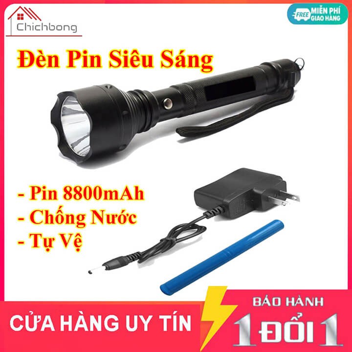 Đèn pin siêu sáng chống thấm nước sạc điện 8800mAh 3 chế độ, đèn pin cầm tay