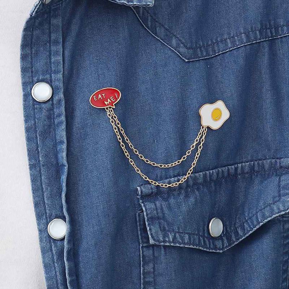 YOML✔Cute Cartoon Egg Cat Planet Rabbit Chain Brooch Pin Denim Jacket Collar Badge