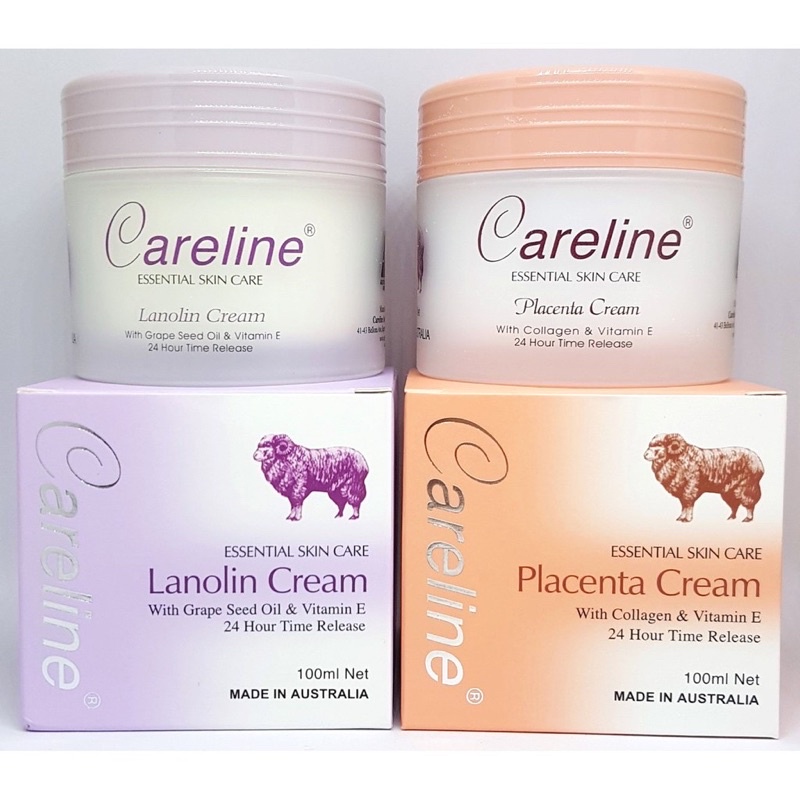 Kem dưỡng ẩm mỡ cừu (tím), nhau thai cừu (cam) Careline Lanolin/Placenta Cream, Úc (100ml) cho mọi lứa tuổi