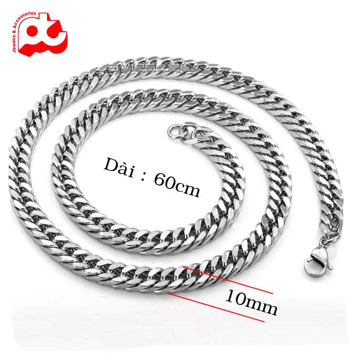 Dây chuyền nam inox cao cấp thời trang rẻ đẹp titan thép không gỉ kiểu lặc đôi trangsucpt kích cỡ 10mm PTDCNA188