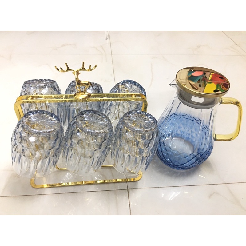 Bộ 6 cốc ong xanh kèm bình và giá úp đầu hươu