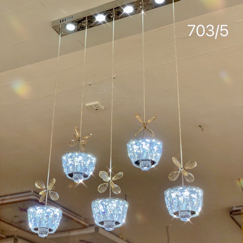 Đèn Thả Bàn Ăn ✨Có Sẵn✨Đèn Thả Phòng Khách dạng nằm ngang 5 bóng led đổi 3 màu ánh sáng mã 703/5