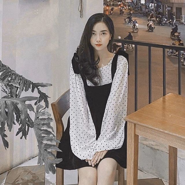 🌺STB201041600 SET YẾM NHUNG HAI DÂY KÈM ÁO VOAN BI TAY DÀI🌺