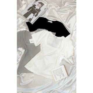 Áo croptop tay ngắn cổ vuông borip lụa xịn