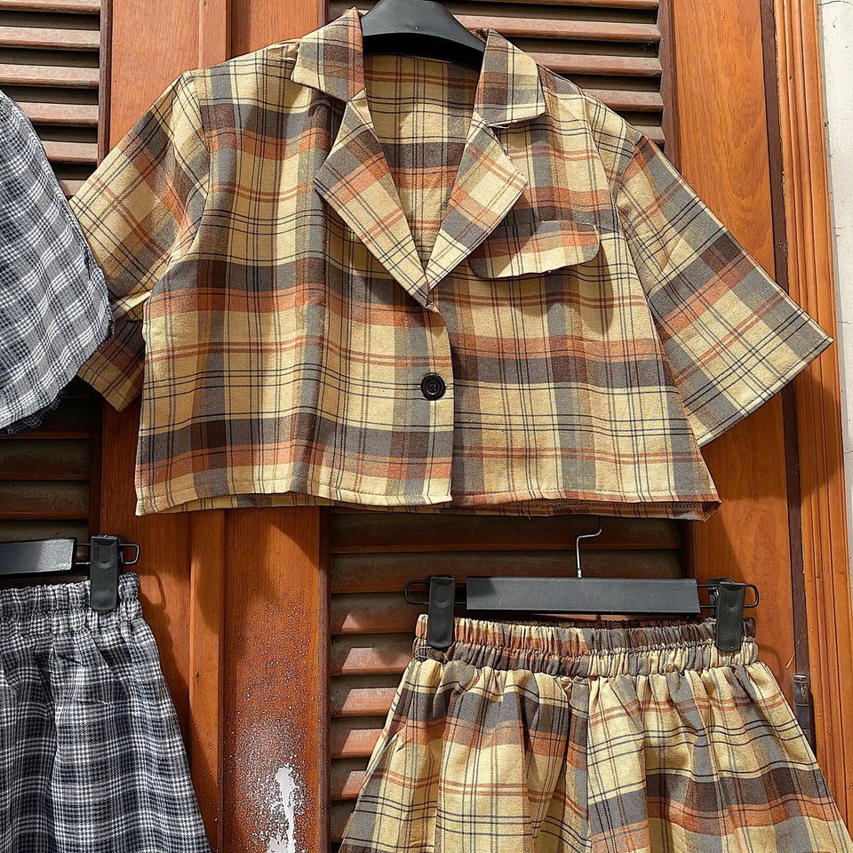 SET VÁY ÁO CARO 2 MÀU ĐEN NÂU - REPLI SET | BigBuy360 - bigbuy360.vn