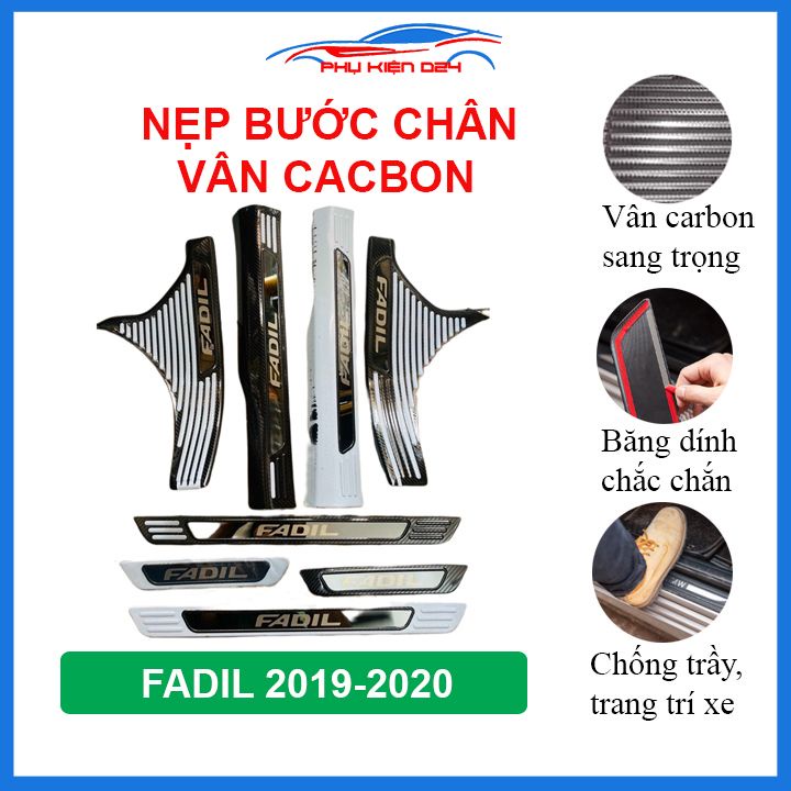 Bộ nẹp bước chân trong ngoài vân Cacbon xe Fadil 2019-2020-2021 chống trầy làm đẹp ô tô