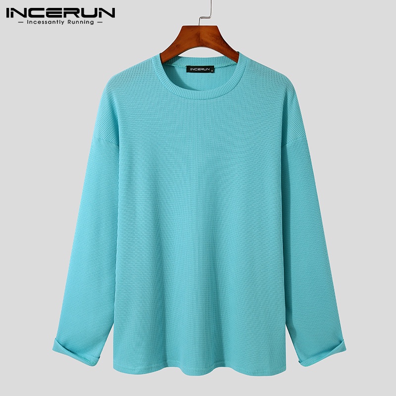 Áo thun INCERUN cổ tròn tay dài đơn giản thời trang dành cho nam