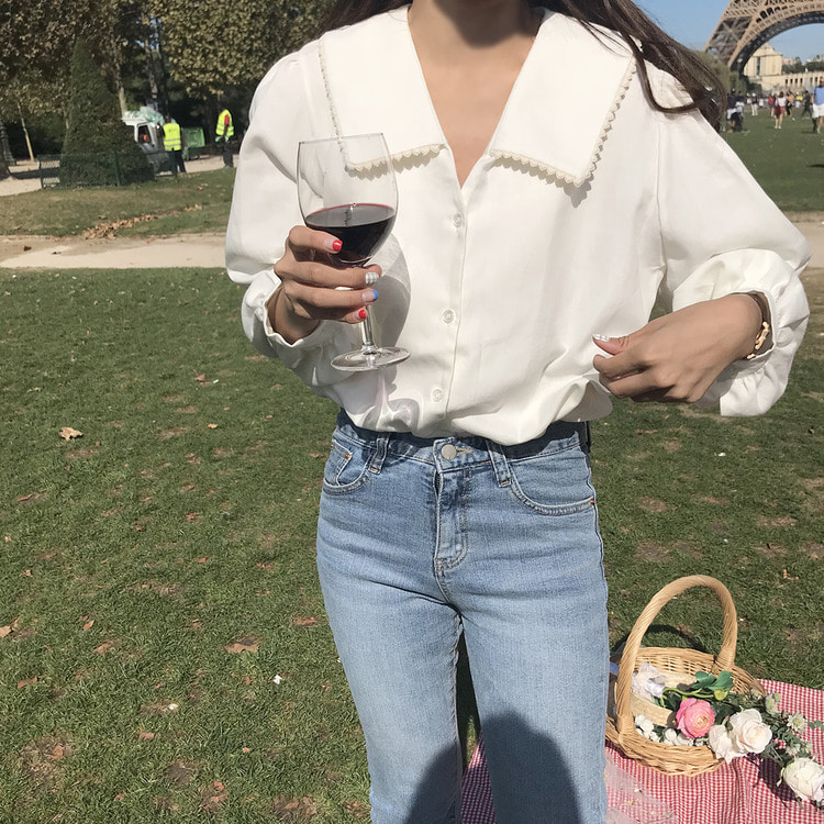 Áo Sơ Mi Dài Tay Phối Ren Xinh Xắn Dành Cho Nữ 29936