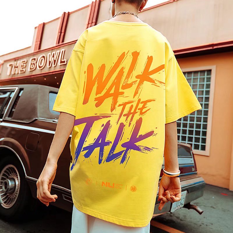 Áo Thun Tay Ngắn Dáng Rộng In Chữ Phong Cách Hip Hop Thời Trang Mùa Hè Cho Nam size M-8XL