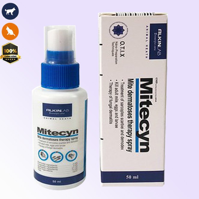💦HÀNG CHUẨN 100%💦Thuốc xịt Alkin Mitecyn trị viêm da, nấm cho chó mèo dạng chai 50ml