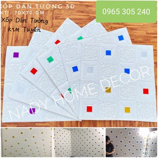 Xốp Dán Tường 3D Hoa Văn Kim Tuyến Lấp Lánh - Khổ Lớn 70 x 70CM Loại 1 Cao Cấp