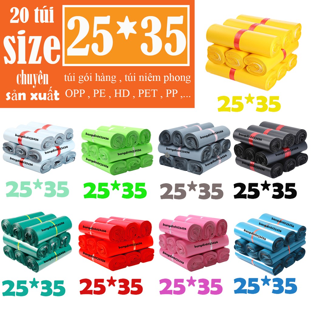 Combo 20 túi gói hàng niêm phong có băng dính dán miệng 25*35
