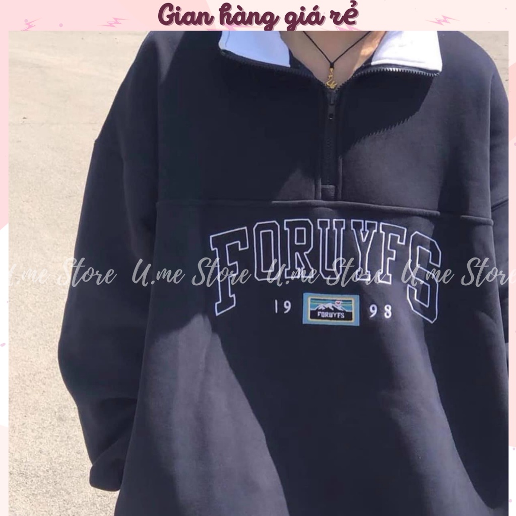 Áo Nỉ Zip FORUYFS cổ trụ xanh dương Sweater cao cổ dài tay bồng, thun hoodie form rộng cá tính Ulzzang