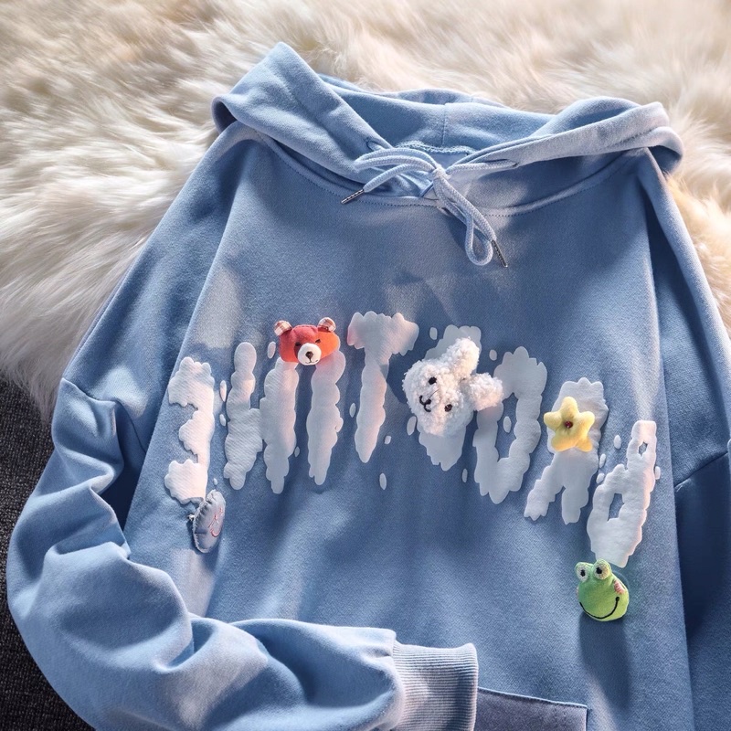 (ORDER) Áo hoodie nỉ mỏng nam nữ broutine kèm thú bông cài áo đáng yêu