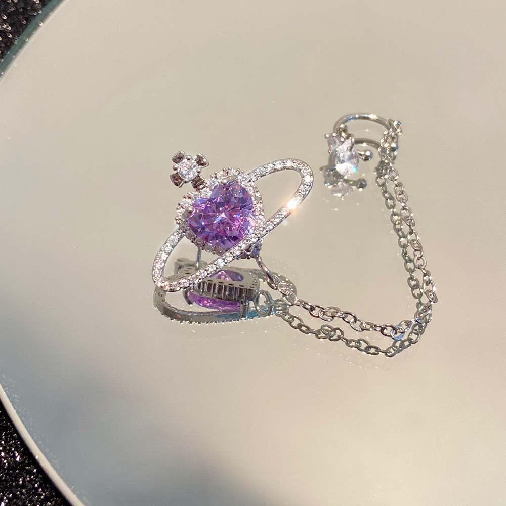 MXGOODS Bông Tai Hình Trái Tim Đính Đá Màu Tím Thời Trang Phong Cách Hàn Quốc Cho Nữ