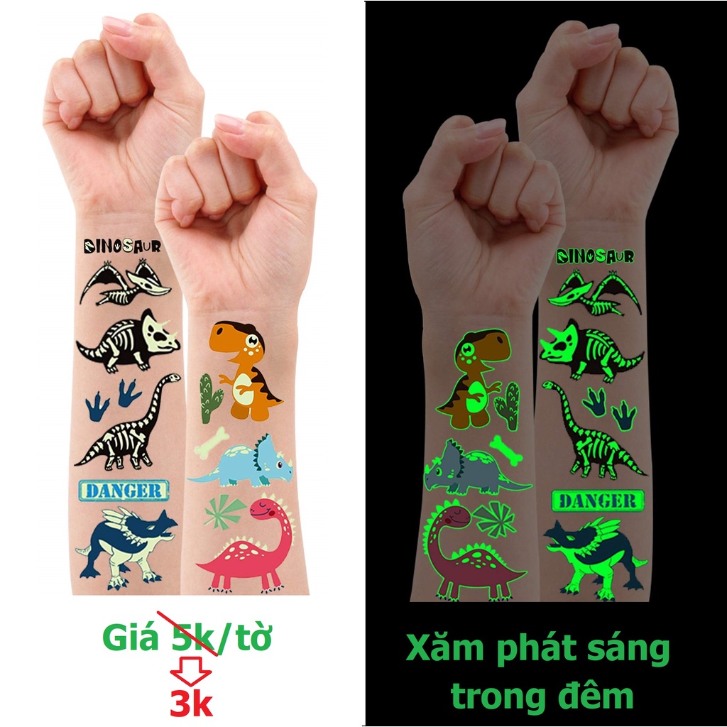 Combo 5-10-20 Tờ Hình Xăm PHÁT SÁNG Miếng Dán Tattoo Lân Tinh Nhiều Mẫu Thời Trang Trẻ Em Teen Tiệc Hội Legaxi