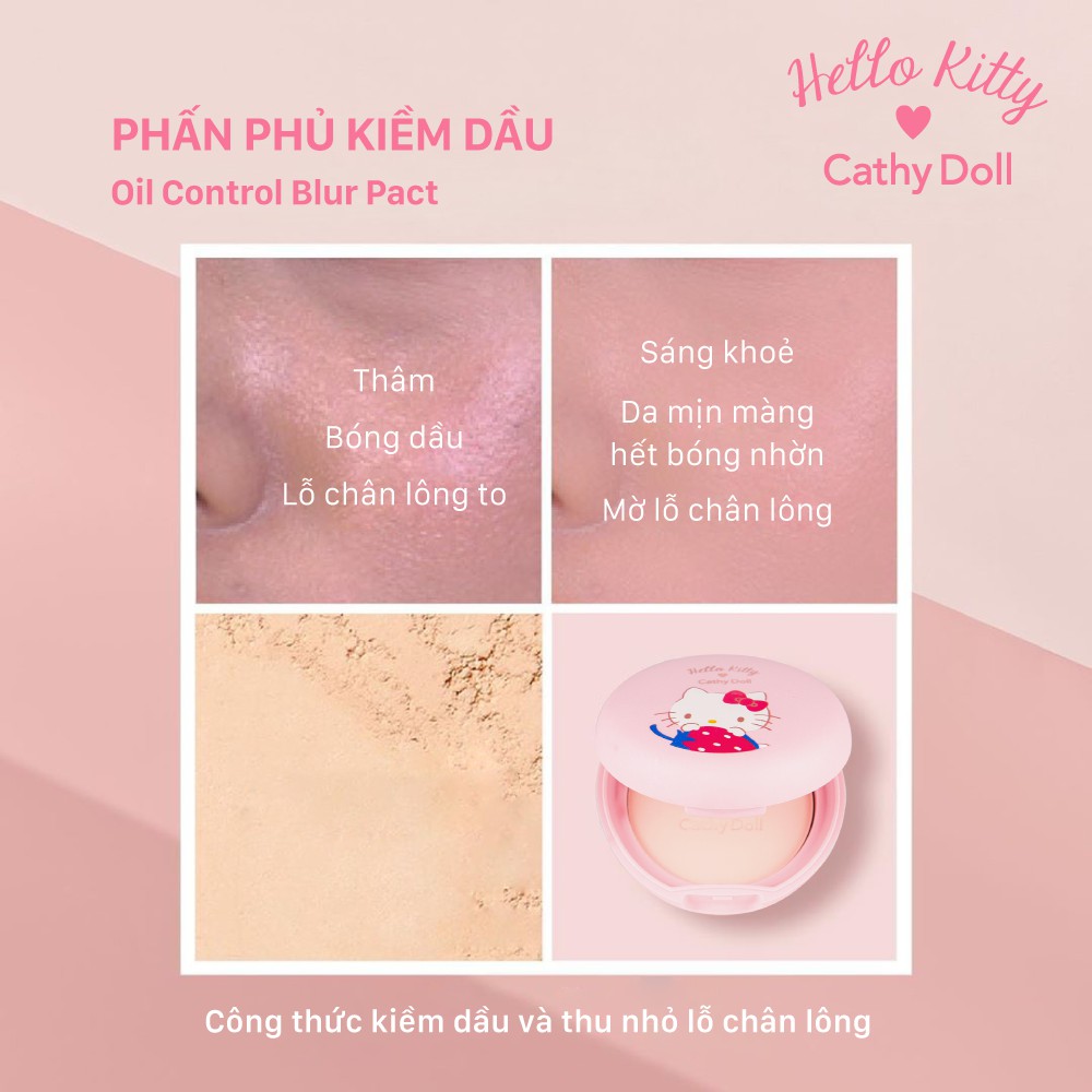 Phấn phủ kiềm dầu chống bóng nhờn Hello Kitty Cathy Doll Oil Control Blur Pact 6.5g Translucent