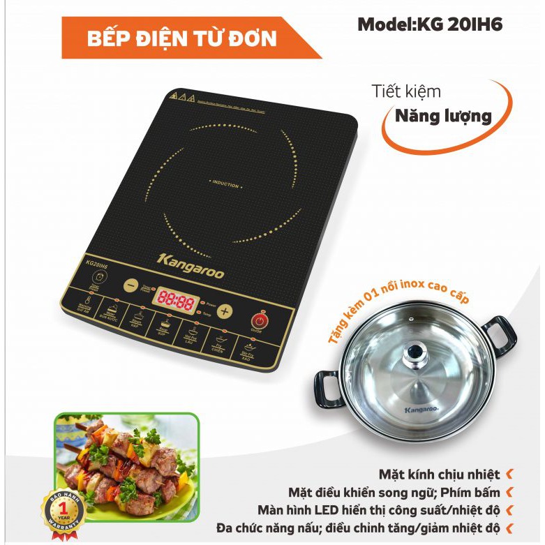 Bếp Từ Kangaroo KG20IH1 và KG20IH6 và KG365i - Tặng Kèm Nồi Lẩu - Bảo Hành 12 Tháng