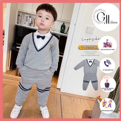 Set bộ đồ công tử bé trai, áo, quần chất nỉ da cá, dài tay (Ảnh,Clip nhà Shop)
