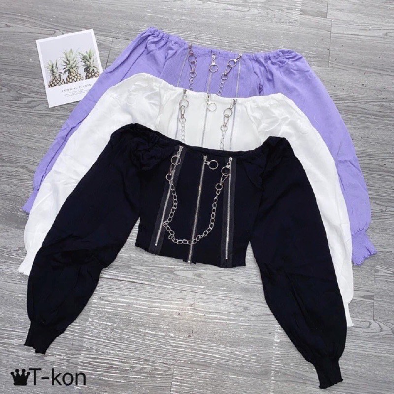 Áo khoá kéo croptop BIGSIZE 3 xích 55-80kg