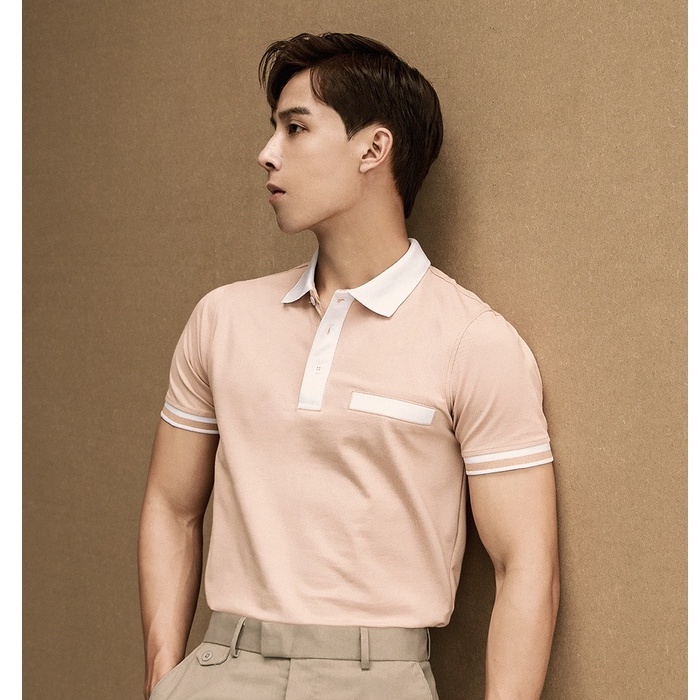 Áo Polo Cộc Tay Nam Phối Túi Màu Be, Chất Liệu Cotton Co Giãn Nhẹ