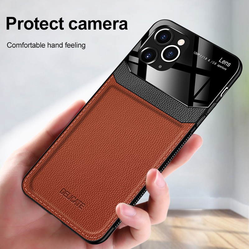 Ốp lưng mặt kính bảo vệ camera phối da PU chống sốc cho iPhone 11 Pro Max X XS 6 6s 7 8 Plus XR FUL1-4 | BigBuy360 - bigbuy360.vn