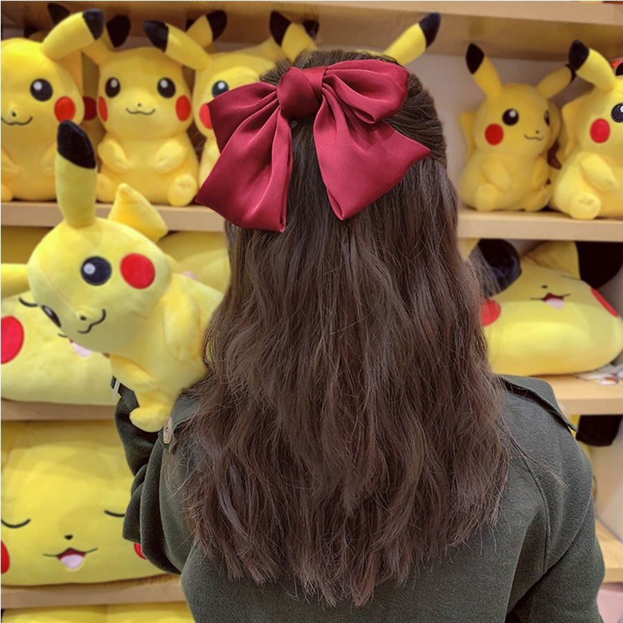 Kẹp tóc đỏ nơ lớn phong cách Lolita kẹp tóc dây lưới màu đỏ nơ bảng to siêu xinh MOMMAX KIDS