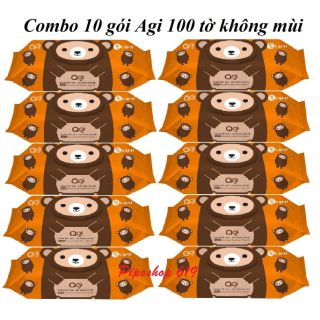Combo 10 gói khăn ướt Agi 100 tờ không mùi (không quà)