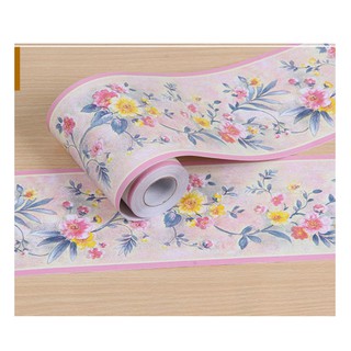 Cuộn 10m len dán viền tường keo sẵn nhành hoa keo sẵn (cao 10cm)