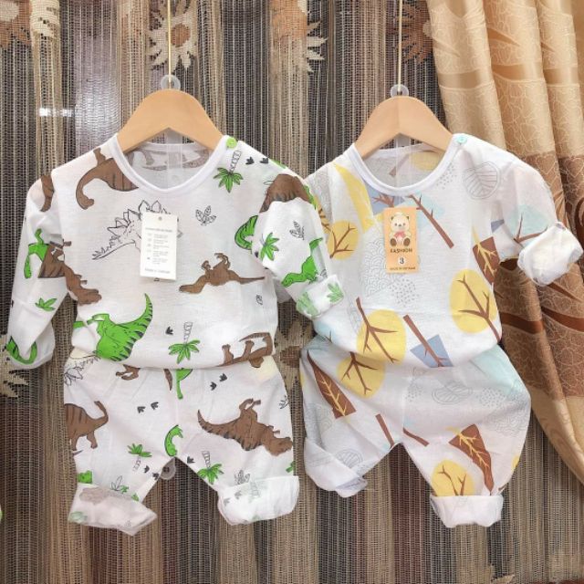 Bộ dài tay cotton giấy cài vai cho bé