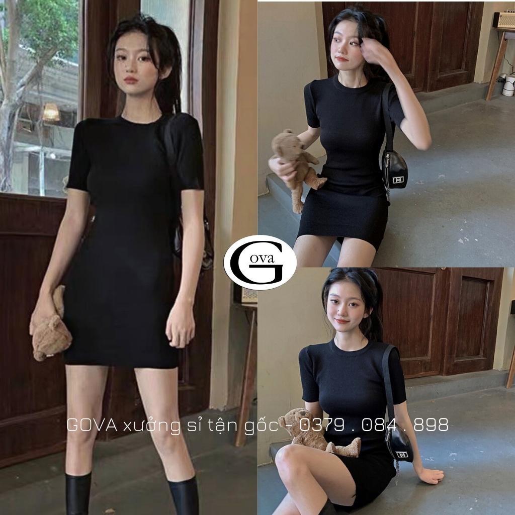 Đầm Váy Body CỔ TRÒN Basic Thun Gân Kiểu Sexy Nữ, Đầm Thun Ôm Body Đẹp Gợi Cảm GOVA