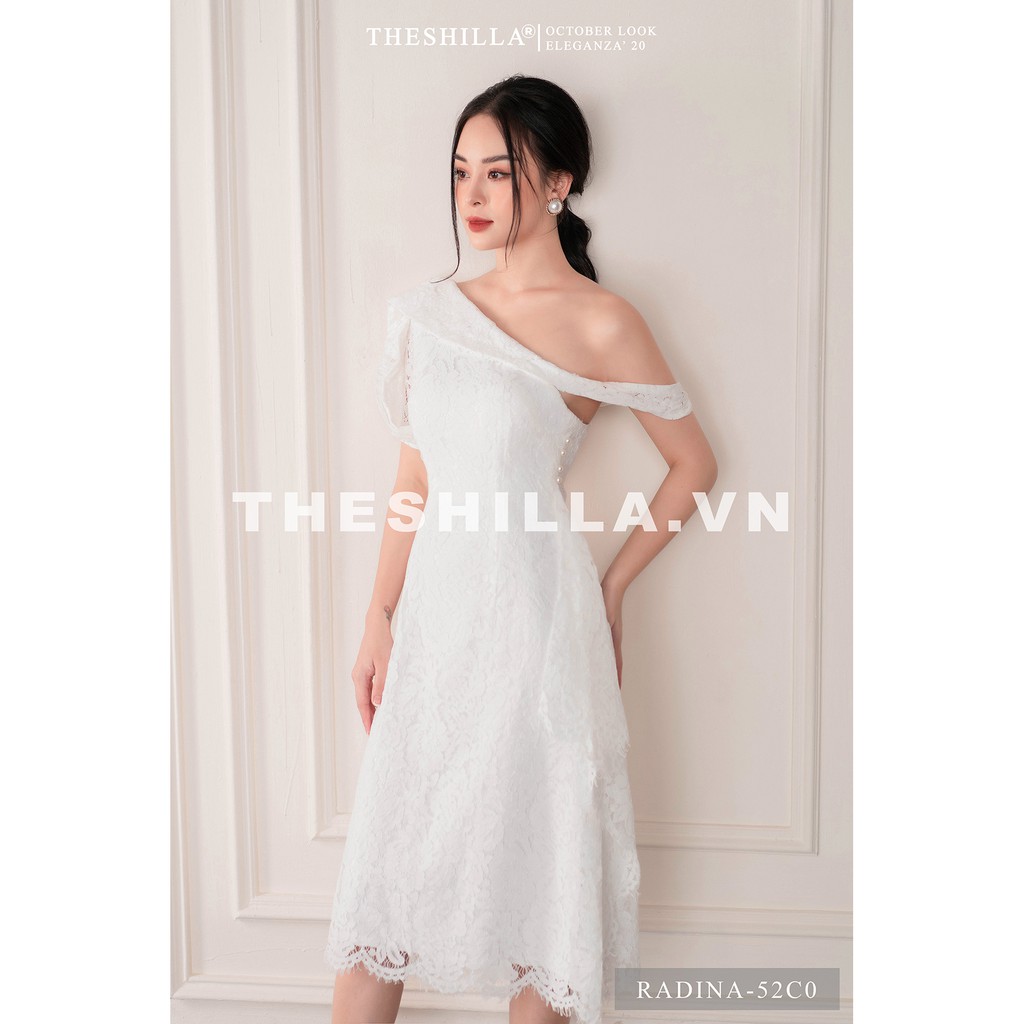Váy thiết kế cao cấp màu trắng ren lệch vai đính ngoc trai form dài [ Có video + Ảnh thật ] The Shilla - Radina-52C0