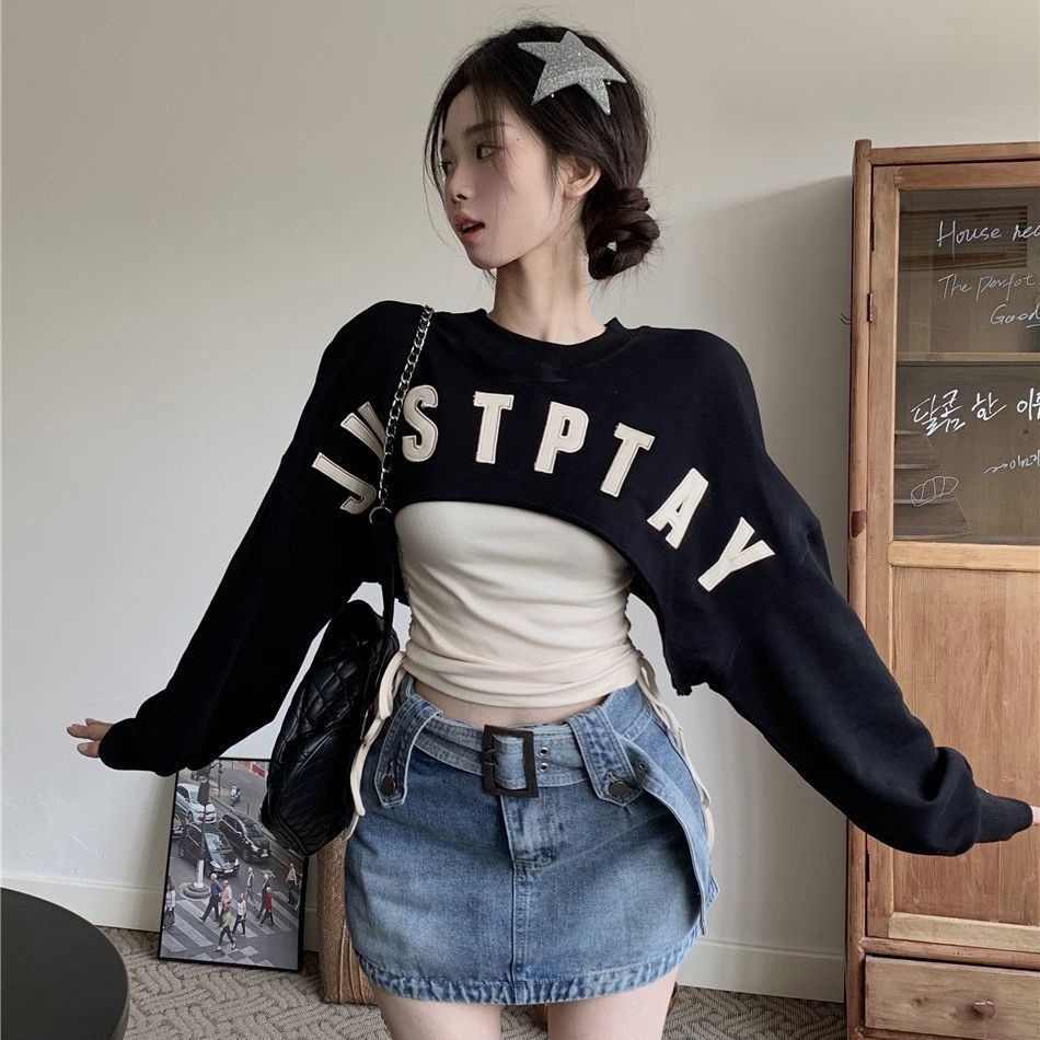 COZOK Bộ Áo Dài Tay + Áo Khoác Sát Nách Dáng Ôm Gợi Cảm Thời Trang Cho Nữ