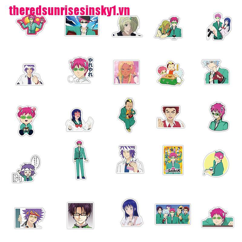 Bộ 50 Miếng Dán Trang Trí Laptop Ván Trượt Hình Saiki Kusuo